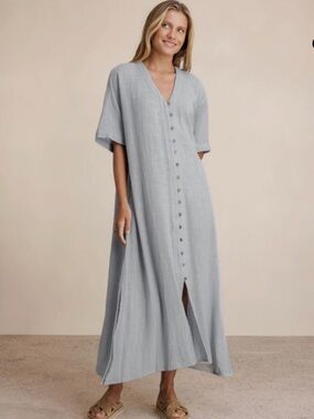 Nomad the Label WHITE Sevilla Cotton Kimono Coconut Dress (Blue photo for style)